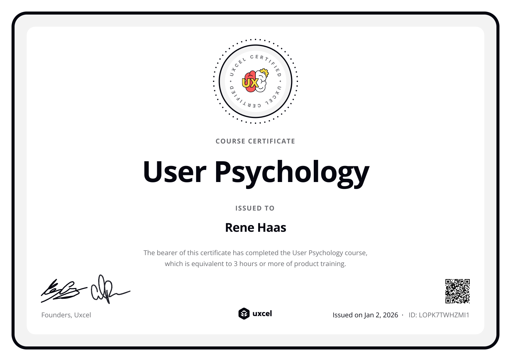 Rene Haas's certificate